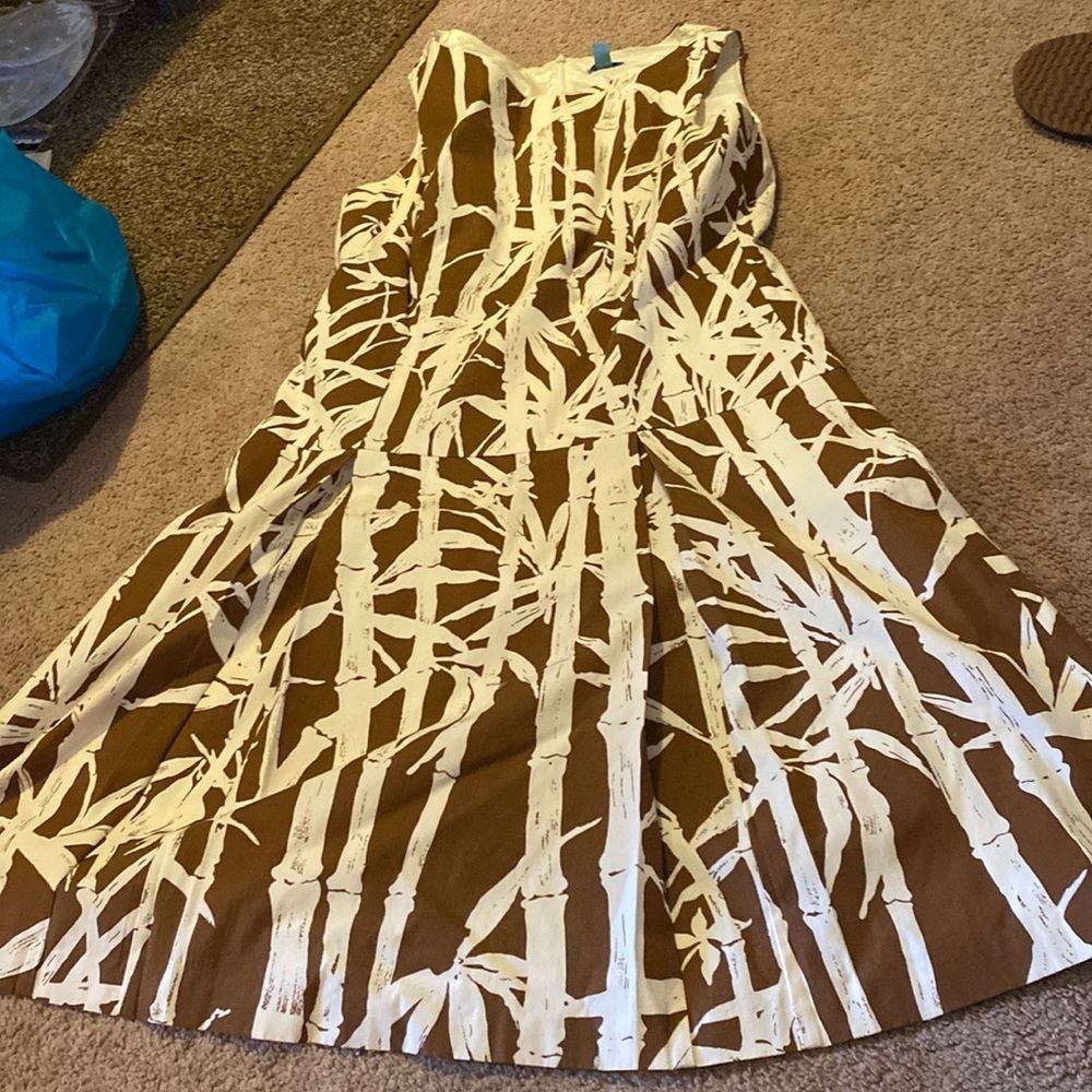 J. McLaughlin Brown and White Bamboo Print Dress